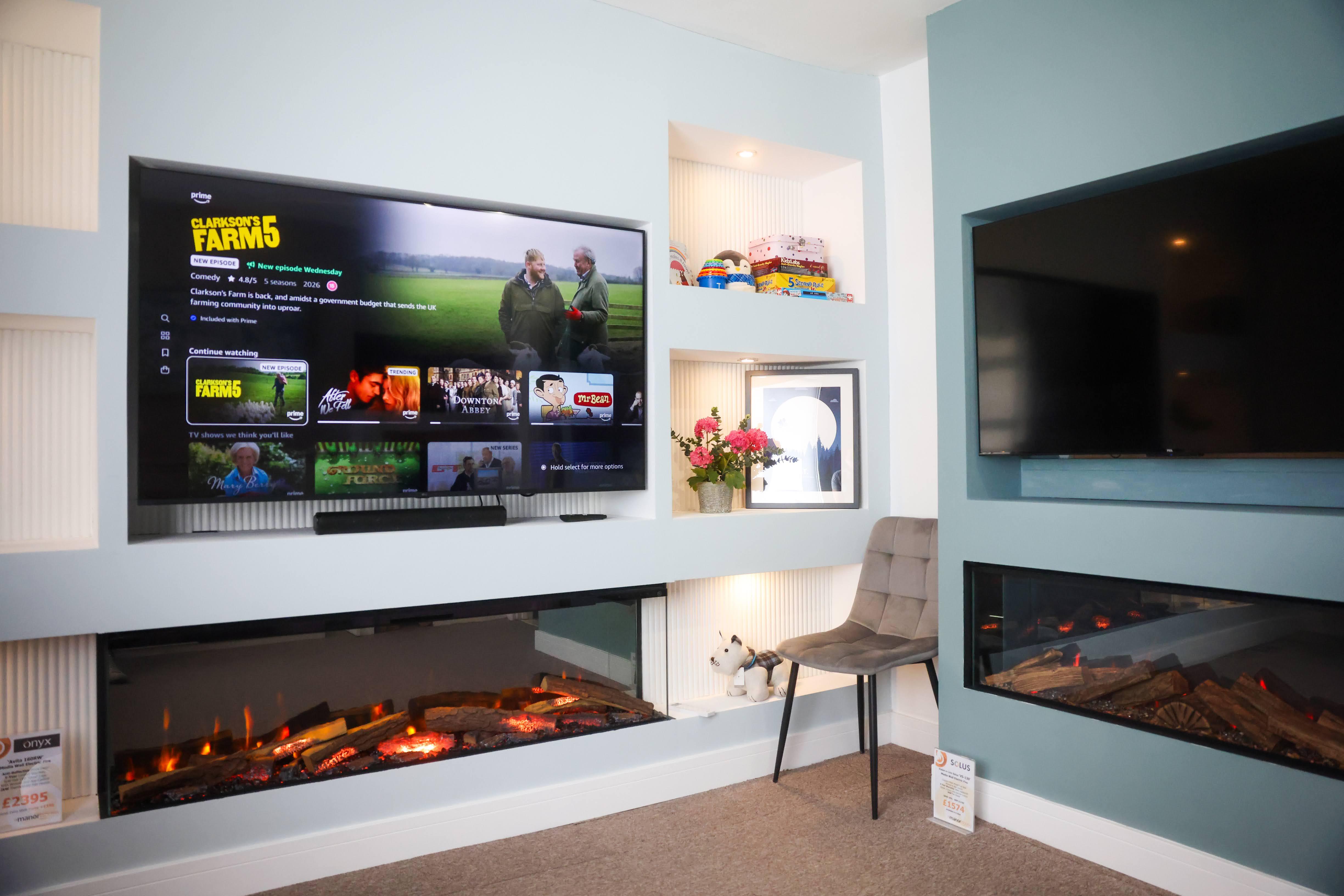 Media wall display inside the Manor House showroom in Kenilworth